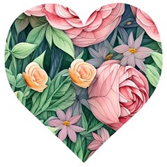 Darling And Dazzling Watercolor Flowers Wooden Puzzle Heart by GardenOfOphir