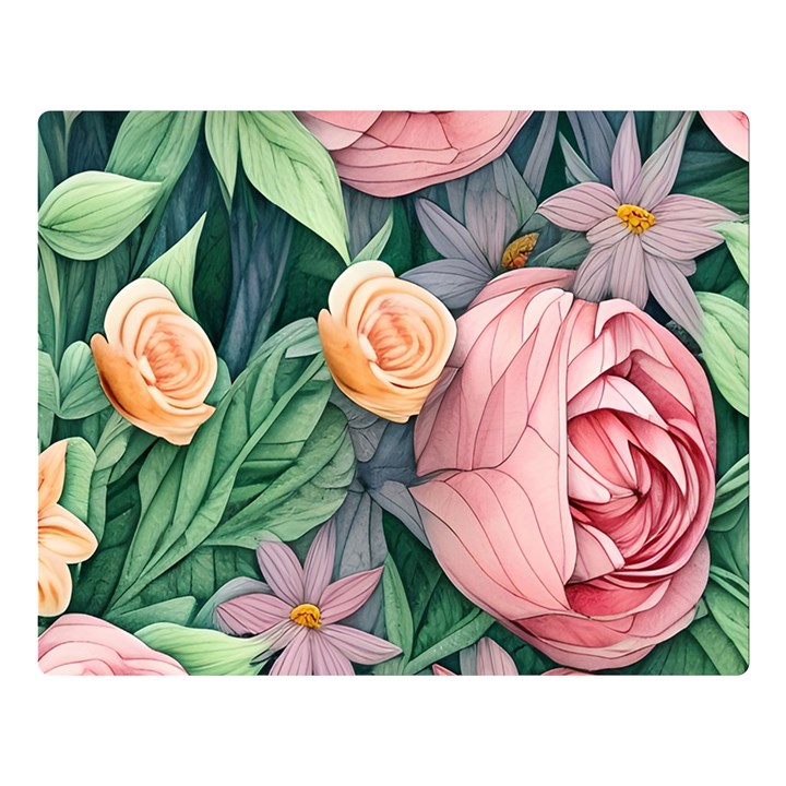 Darling and Dazzling Watercolor Flowers One Side Premium Plush Fleece Blanket (Large)