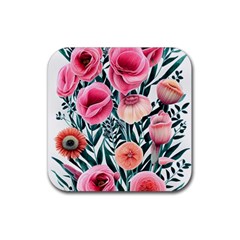 Cheerful Watercolors – Flowers Botanical Rubber Coaster (square) by GardenOfOphir