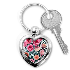 Cheerful Watercolors – Flowers Botanical Key Chain (heart) by GardenOfOphir