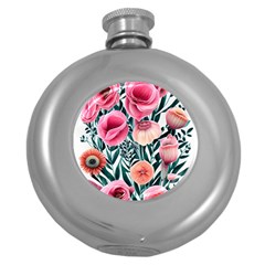 Cheerful Watercolors – Flowers Botanical Round Hip Flask (5 Oz) by GardenOfOphir