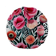 Cheerful Watercolors – Flowers Botanical Standard 15  Premium Round Cushions by GardenOfOphir