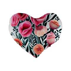 Cheerful Watercolors – Flowers Botanical Standard 16  Premium Heart Shape Cushions by GardenOfOphir