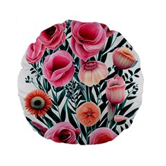 Cheerful Watercolors – Flowers Botanical Standard 15  Premium Flano Round Cushions by GardenOfOphir