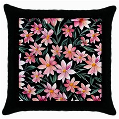 Classy Botanicals – Watercolor Flowers Botanical Throw Pillow Case (black) by GardenOfOphir