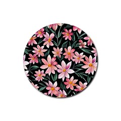 Classy Botanicals – Watercolor Flowers Botanical Rubber Coaster (round) by GardenOfOphir