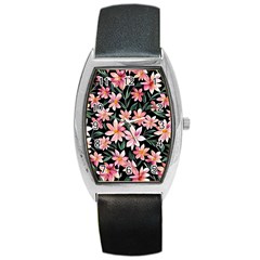 Classy Botanicals – Watercolor Flowers Botanical Barrel Style Metal Watch by GardenOfOphir