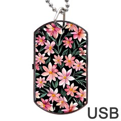 Classy Botanicals – Watercolor Flowers Botanical Dog Tag Usb Flash (one Side) by GardenOfOphir