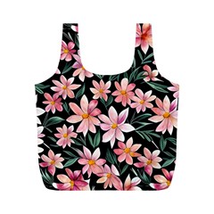 Classy Botanicals – Watercolor Flowers Botanical Full Print Recycle Bag (m) by GardenOfOphir