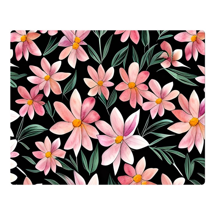 Classy Botanicals – Watercolor Flowers Botanical One Side Premium Plush Fleece Blanket (Large)