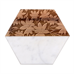 Classy Botanicals – Watercolor Flowers Botanical Marble Wood Coaster (hexagon)  by GardenOfOphir