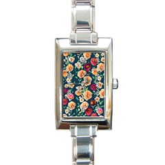 Charming Foliage – Watercolor Flowers Botanical Rectangle Italian Charm Watch by GardenOfOphir