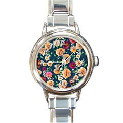 Charming Foliage – Watercolor Flowers Botanical Round Italian Charm Watch by GardenOfOphir