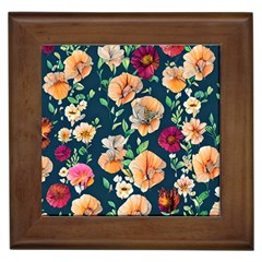 Charming Foliage – Watercolor Flowers Botanical Framed Tile by GardenOfOphir