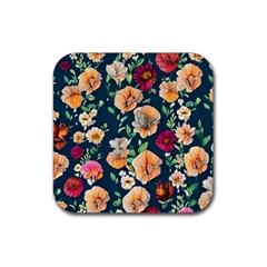 Charming Foliage – Watercolor Flowers Botanical Rubber Coaster (square) by GardenOfOphir