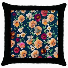 Charming Foliage – Watercolor Flowers Botanical Throw Pillow Case (black) by GardenOfOphir