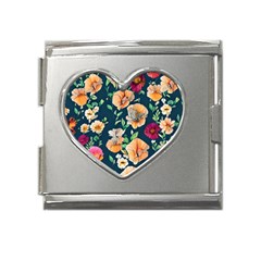 Charming Foliage – Watercolor Flowers Botanical Mega Link Heart Italian Charm (18mm)