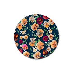 Charming Foliage – Watercolor Flowers Botanical Rubber Coaster (round) by GardenOfOphir