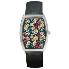 Charming Foliage – Watercolor Flowers Botanical Barrel Style Metal Watch by GardenOfOphir