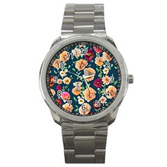 Charming Foliage – Watercolor Flowers Botanical Sport Metal Watch by GardenOfOphir