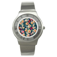 Charming Foliage – Watercolor Flowers Botanical Stainless Steel Watch by GardenOfOphir