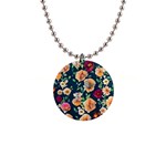 Charming Foliage – Watercolor Flowers Botanical 1  Button Necklace Front