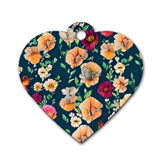 Charming Foliage – Watercolor Flowers Botanical Dog Tag Heart (two Sides) by GardenOfOphir