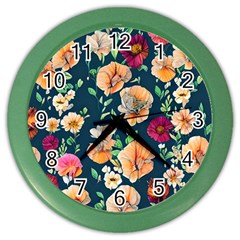 Charming Foliage – Watercolor Flowers Botanical Color Wall Clock by GardenOfOphir