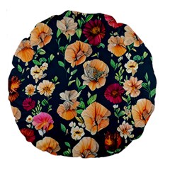 Charming Foliage – Watercolor Flowers Botanical Large 18  Premium Round Cushions by GardenOfOphir