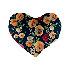 Charming Foliage – Watercolor Flowers Botanical Standard 16  Premium Heart Shape Cushions by GardenOfOphir