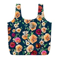 Charming Foliage – Watercolor Flowers Botanical Full Print Recycle Bag (l) by GardenOfOphir