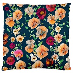 Charming Foliage – Watercolor Flowers Botanical Large Premium Plush Fleece Cushion Case (one Side) by GardenOfOphir