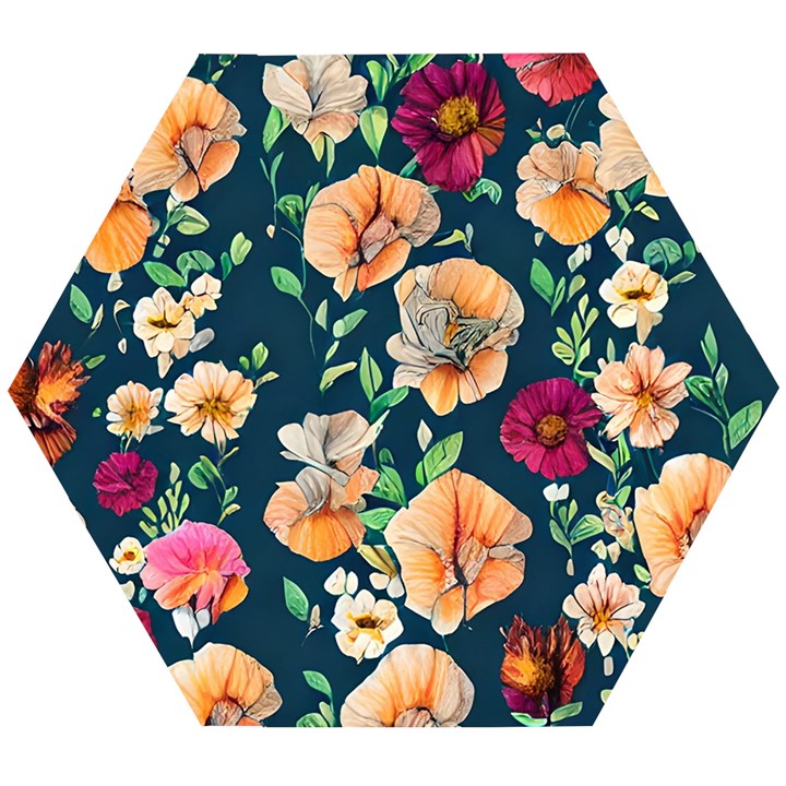 Charming Foliage – Watercolor Flowers Botanical Wooden Puzzle Hexagon