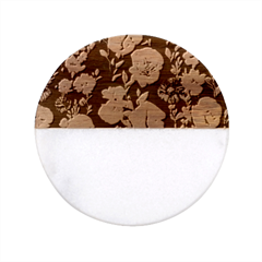 Charming Foliage – Watercolor Flowers Botanical Classic Marble Wood Coaster (round) 