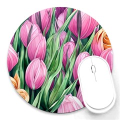 Cheerful Watercolor Flowers Round Mousepad by GardenOfOphir