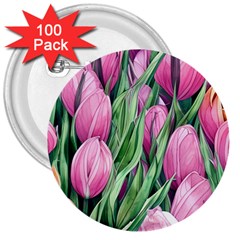 Cheerful Watercolor Flowers 3  Buttons (100 Pack)  by GardenOfOphir