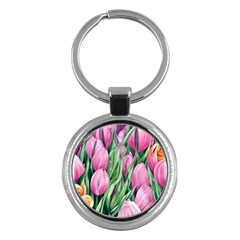 Cheerful Watercolor Flowers Key Chain (round) by GardenOfOphir