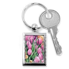 Cheerful Watercolor Flowers Key Chain (rectangle) by GardenOfOphir