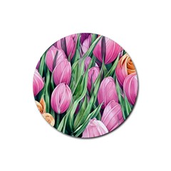 Cheerful Watercolor Flowers Rubber Coaster (round) by GardenOfOphir