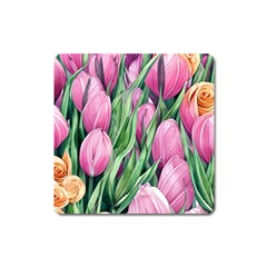 Cheerful Watercolor Flowers Square Magnet by GardenOfOphir