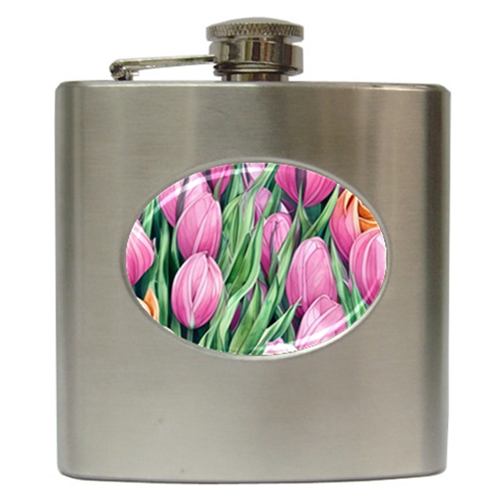 Cheerful Watercolor Flowers Hip Flask (6 oz)