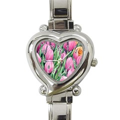 Cheerful Watercolor Flowers Heart Italian Charm Watch by GardenOfOphir