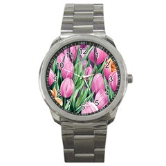 Cheerful Watercolor Flowers Sport Metal Watch by GardenOfOphir