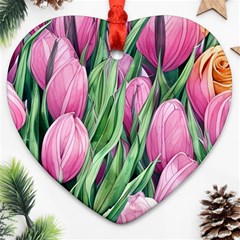 Cheerful Watercolor Flowers Heart Ornament (two Sides) by GardenOfOphir