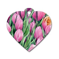 Cheerful Watercolor Flowers Dog Tag Heart (one Side) by GardenOfOphir