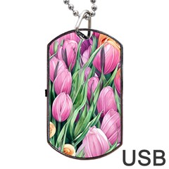 Cheerful Watercolor Flowers Dog Tag Usb Flash (one Side) by GardenOfOphir