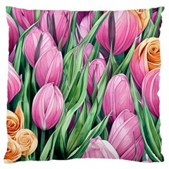 Cheerful Watercolor Flowers Standard Premium Plush Fleece Cushion Case (one Side) by GardenOfOphir