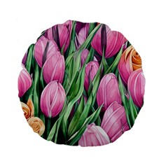 Cheerful Watercolor Flowers Standard 15  Premium Flano Round Cushions by GardenOfOphir