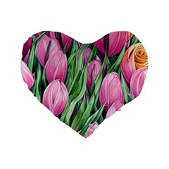 Cheerful Watercolor Flowers Standard 16  Premium Flano Heart Shape Cushions by GardenOfOphir