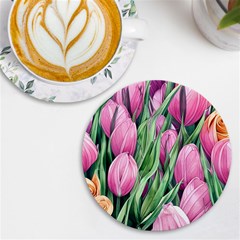 Cheerful Watercolor Flowers Uv Print Round Tile Coaster by GardenOfOphir